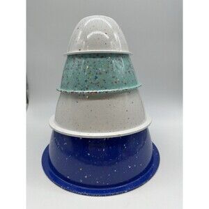4 pc Set Zak Designs Melamine Confetti Nesting Bowls Blue White Aqua New